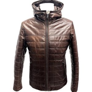 Raphael - Giubbotto in pelle testa di moro con cappuccio - 48