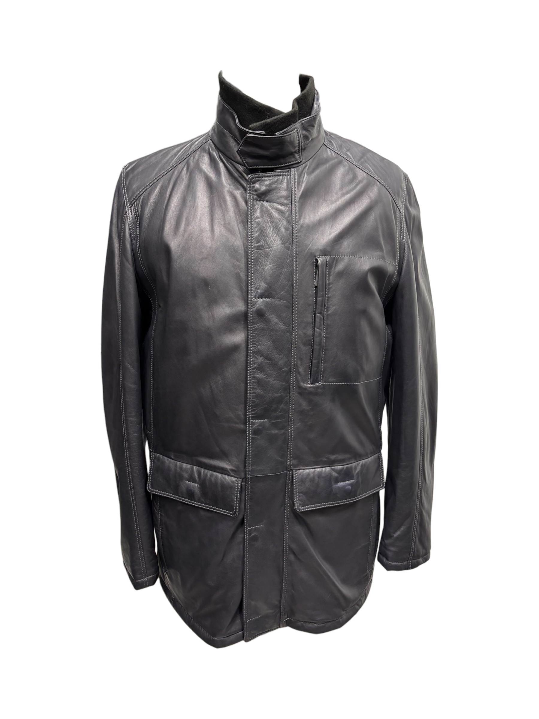 Bugatti - Giaccone in pelle blu uomo - 48