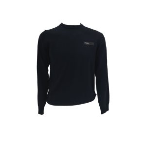 Plein Sport - M - Maglia a girocollo in lana merino blu scuro
