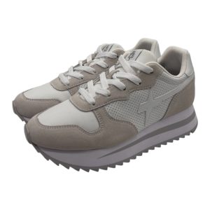 W6YZ - Sneakers donna platform in suede e tessuto traforato beige
