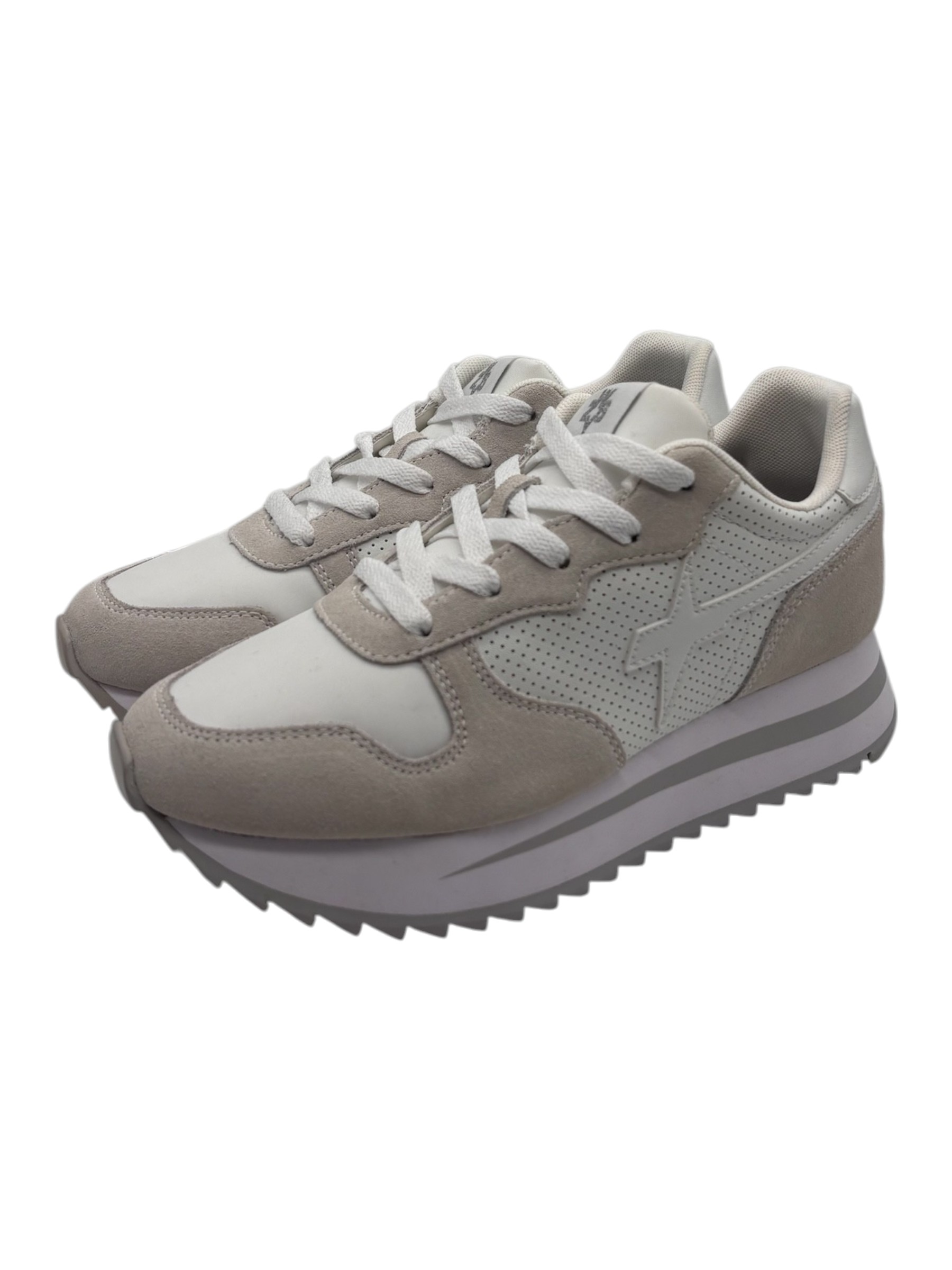 W6YZ - Sneakers donna platform in suede e tessuto traforato beige