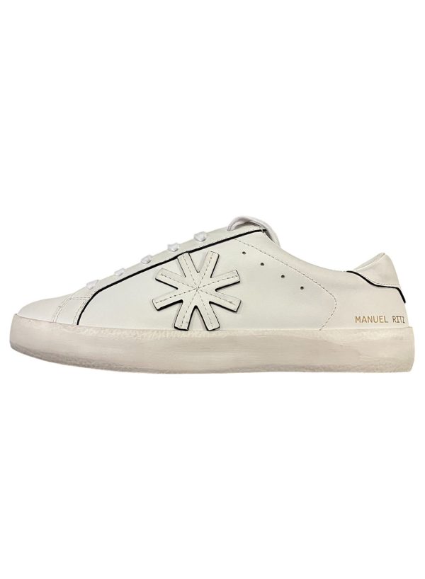 Manuel Ritz - Sneakers basso in pelle bianco effetto invecchiato uomo