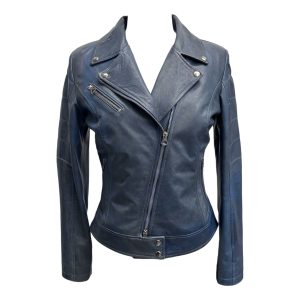 Raphael - Giubbino in pelle blu donna modello Chiodo - 42