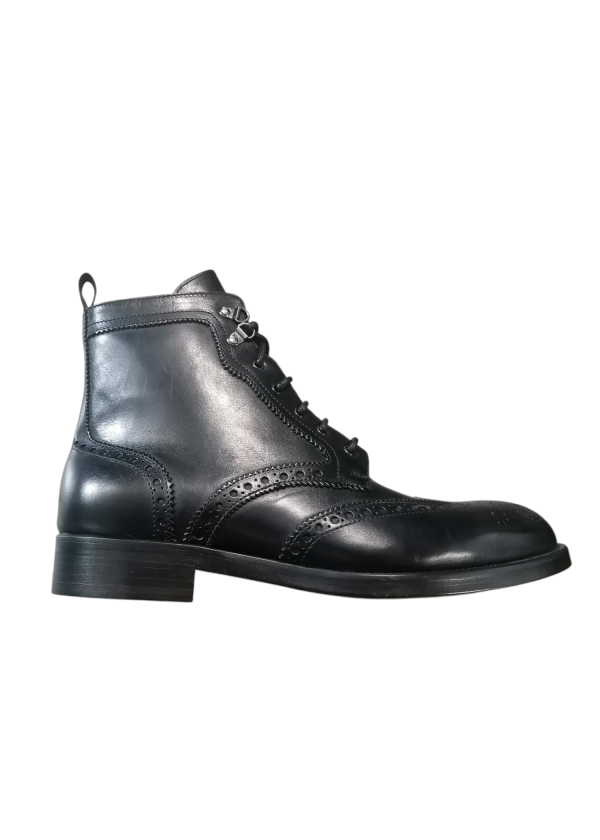Leonardo - EU/41 - Stivaletti in pelle nero con lacci e cerniera