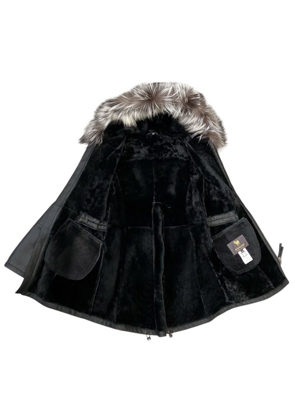 Raphael - IT/42 - Parka donna in montone nappato nero e cappuccio con bordo in volpe argentata - immagine 3