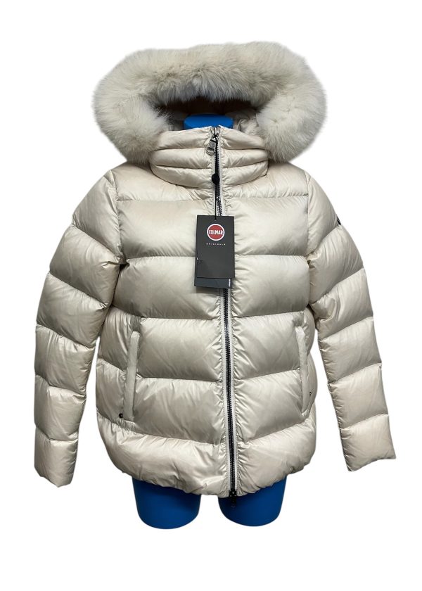 Colmar - IT/42 - Piumino corto in tessuto impermeabile beige e pelliccia di volpe bianca