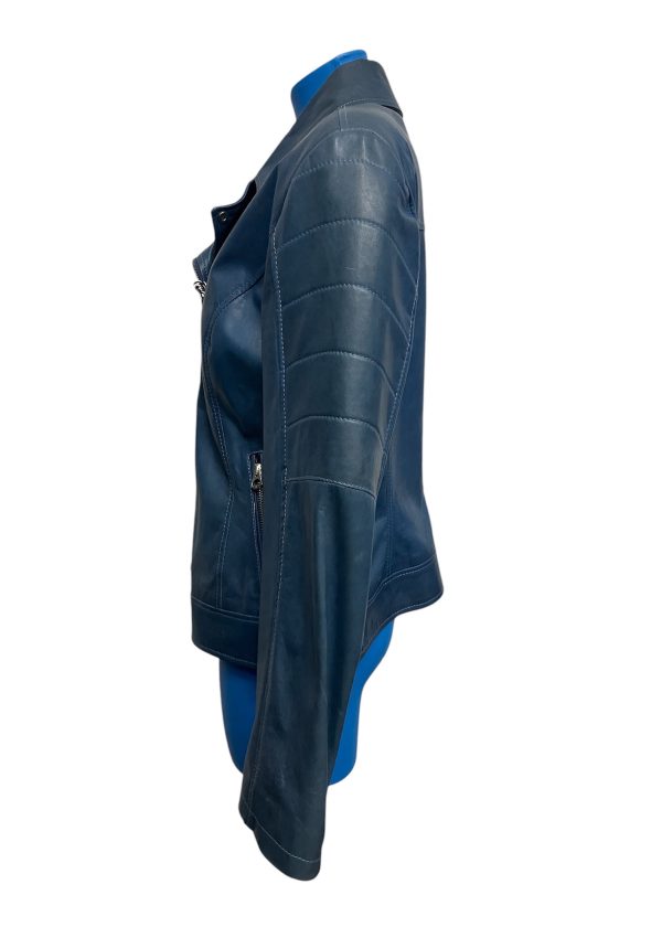Raphael - Giubbino corto modello Chiodo donna in pelle blu IT/42 - immagine 2