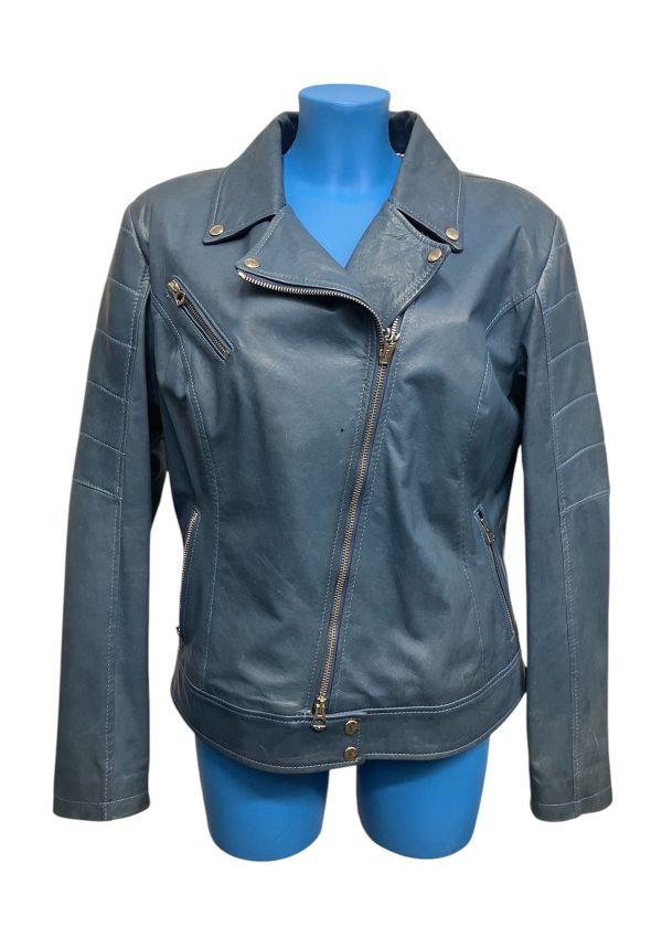 Raphael - Giubbotto corto modello Chiodo donna in pelle blu