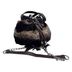 Raphael - Borsa a secchiello in pelle marrone e lapin rasato