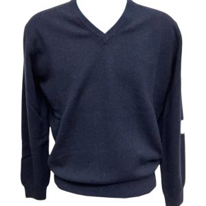 Malo - Maglione con scollo a V in cashmere blu scuro - M