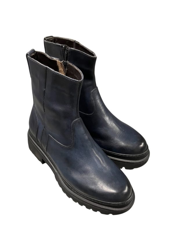 Brecos - EU/37 - Stivaletti donna in pelle blu con interni in shearling