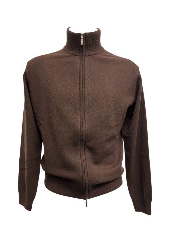 Malo - Cardigan con cerniera in cashmere marrone IUM001 F1C02