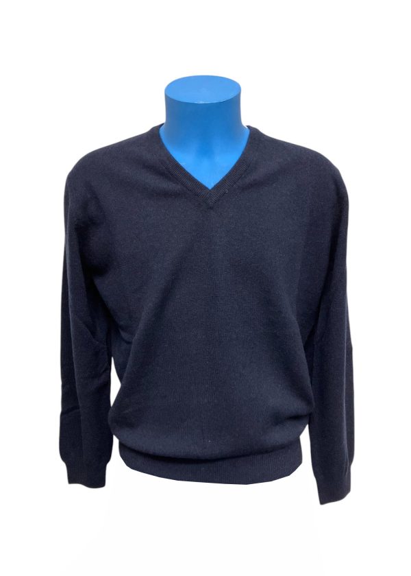 Malo - M - Maglione con scollo a V in cashmere blu scuro uomo