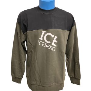 Iceberg - Felpa bicolore uomo nero e verde militare con stampa