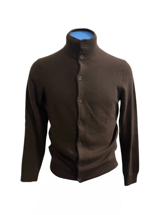 Zenobi - Cardigan a lupetto con bottoni in lana e cashmere marrone scuro