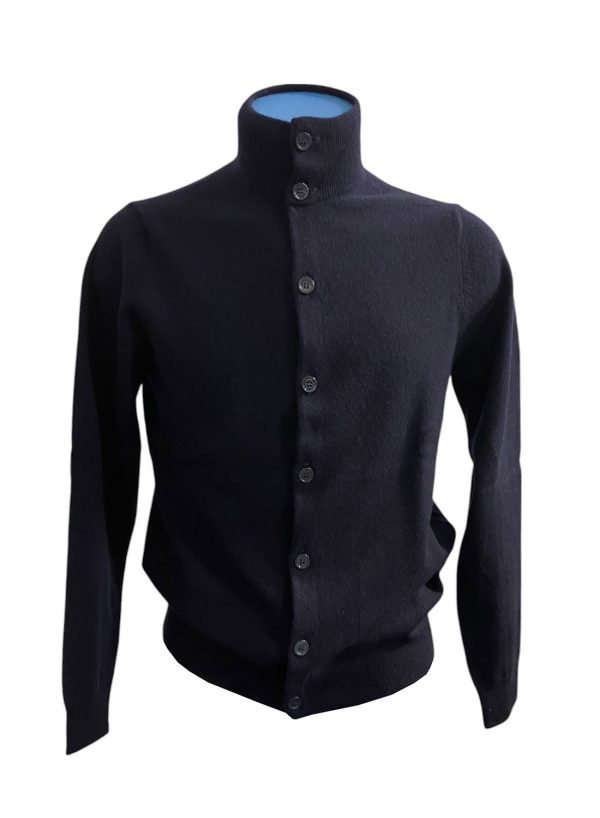 Zenobi - Cardigan a lupetto con bottoni in lana e cashmere blu scuro