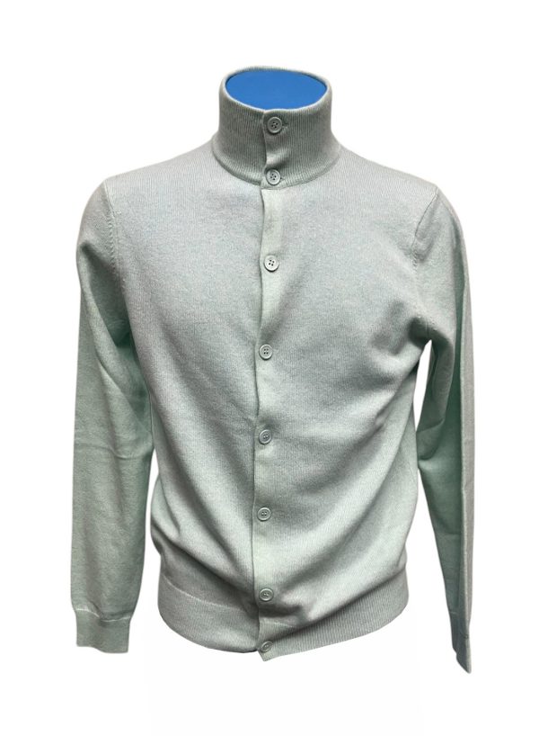 Malo - Cardigan a lupetto con bottoni in lana e cashmere acquamarina