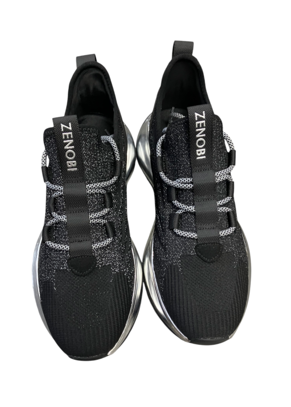 Zenobi - Sneaker basso in tessuto elasticizzato nero argento uomo - immagine 2