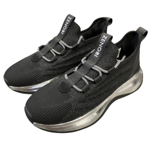Zenobi - Sneaker basso in tessuto elasticizzato nero argento uomo