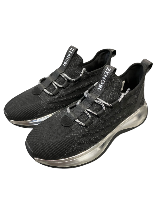 Zenobi - Sneaker basso in tessuto elasticizzato nero argento uomo