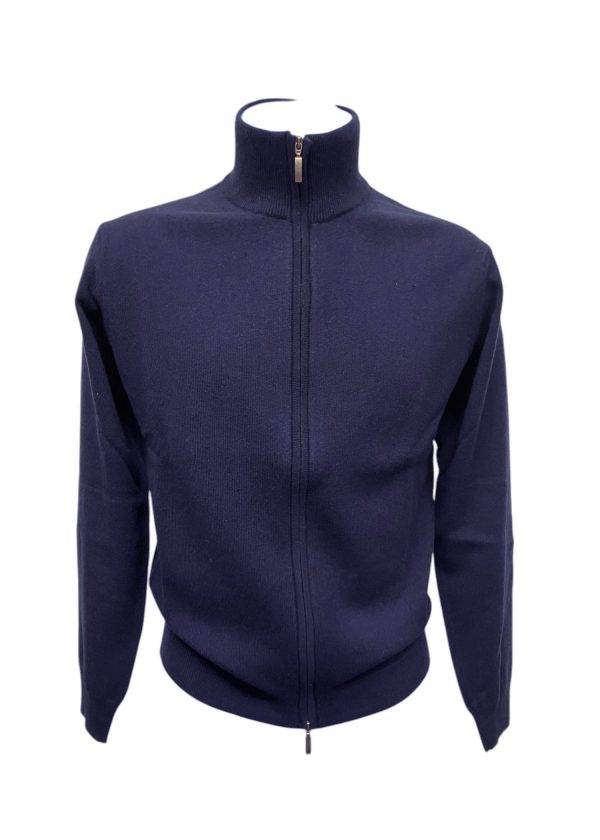 Malo - Cardigan con cerniera in cashmere blu scuro IUM001 F1C02