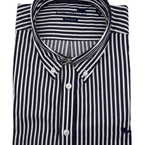 Harmont & Blaine - Camicia regular fit in cotone a righe spesse bianche e blu - 6XL