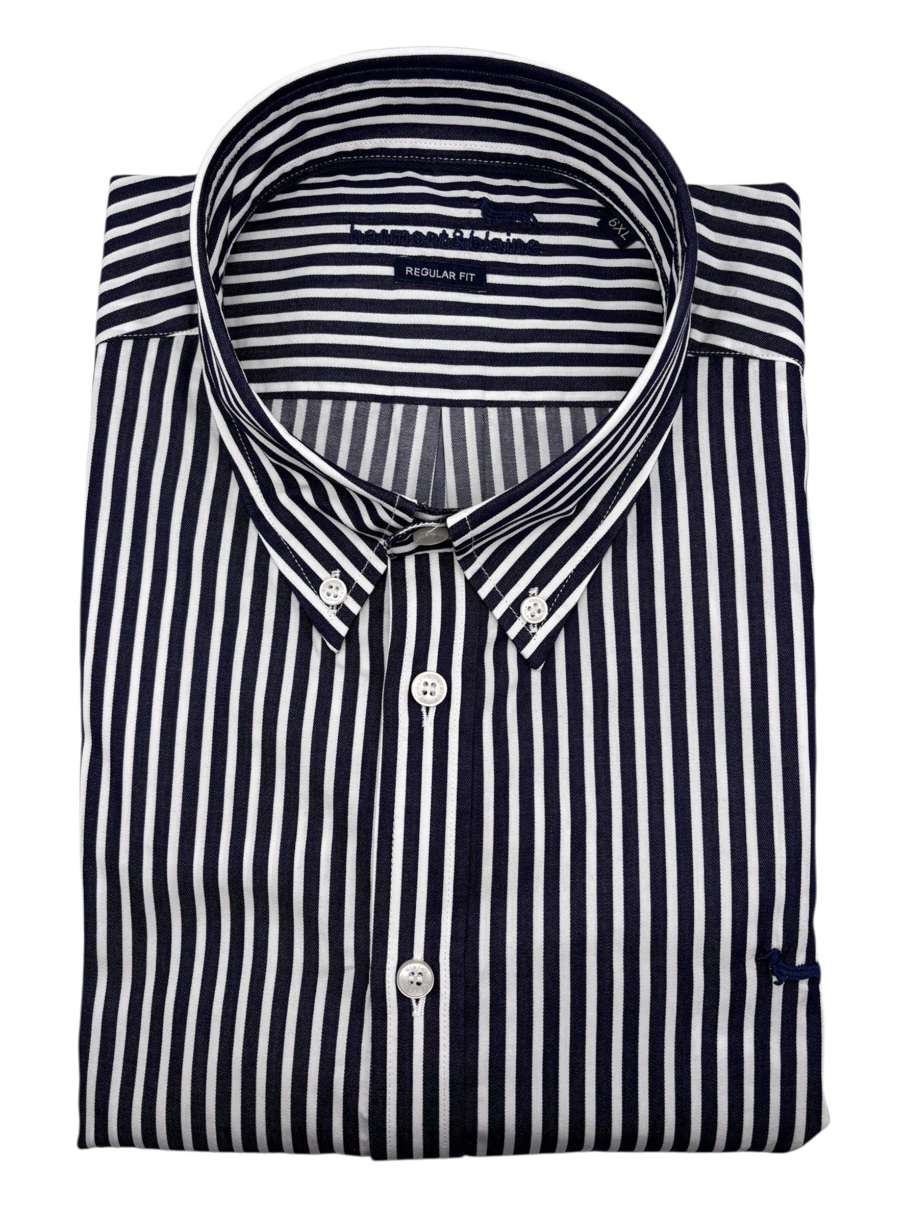 Harmont & Blaine - Camicia regular fit in cotone a righe spesse bianche e blu - 6XL