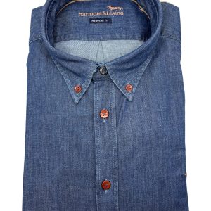 Harmont & Blaine - Camicia regular fit in cotone blu effetto denim - 4XL