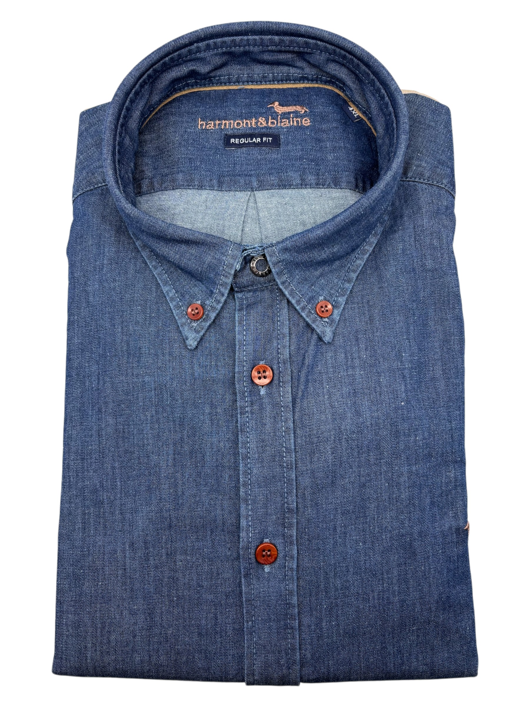 Harmont & Blaine - Camicia regular fit in cotone blu effetto denim - 4XL