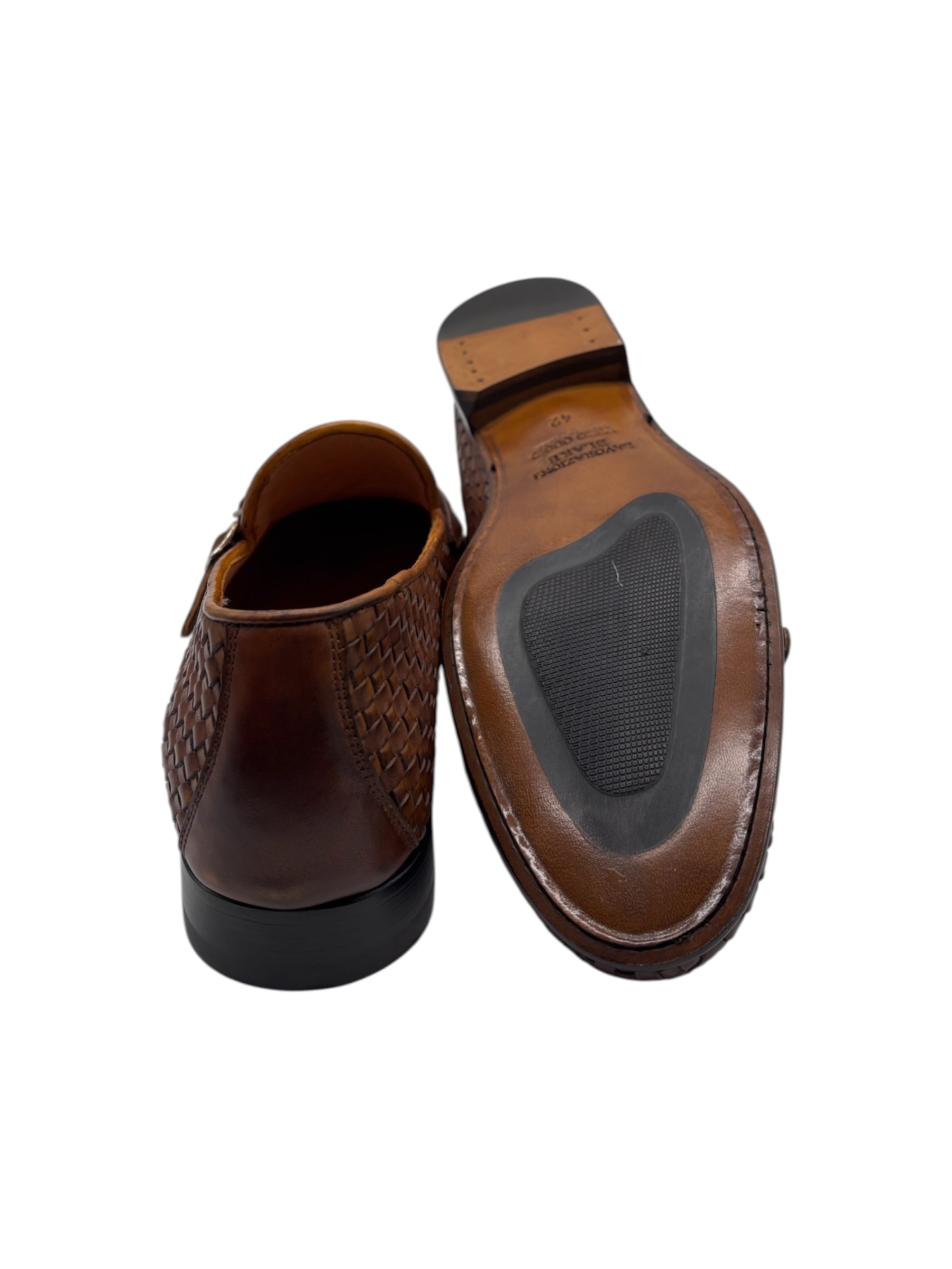 Brecos - Doppia Fibbia uomo in pelle intrecciata cuoio - 42 - immagine 4