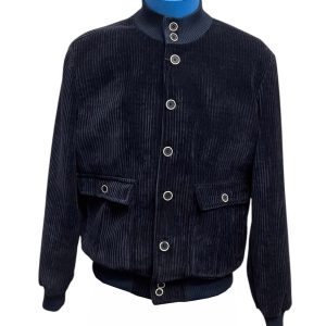 Marco Nils - IT/54 - Bomber in velluto mille righe di poliestere elasticizzato blu scuro