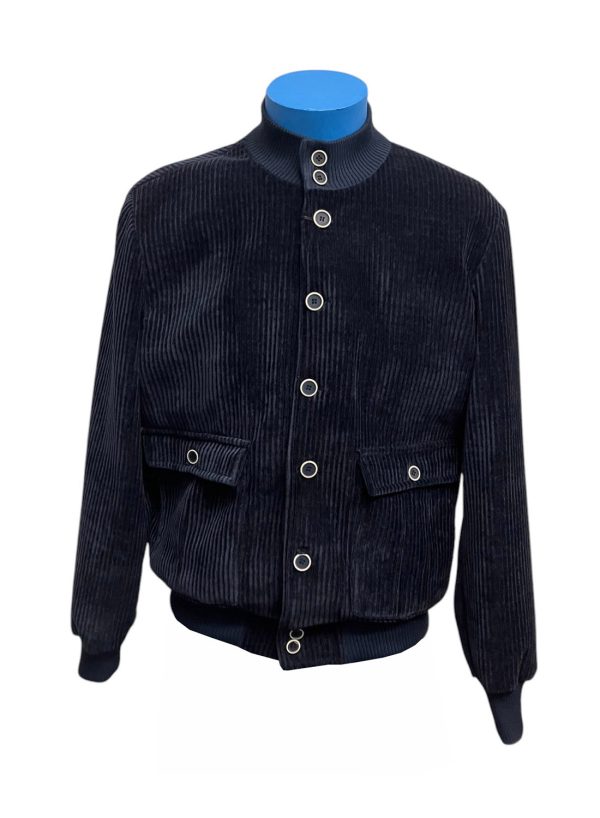Marco Nils - IT/54 - Bomber in velluto mille righe di poliestere elasticizzato blu scuro