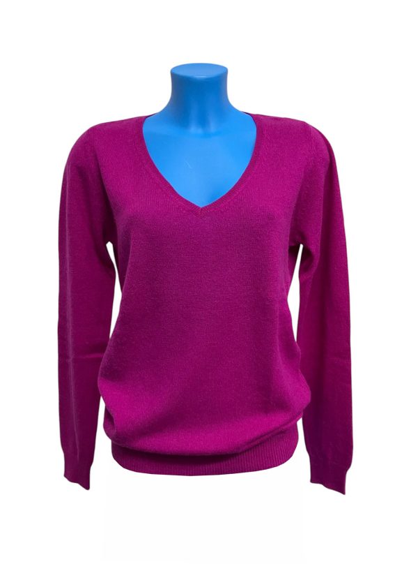 Ann Taylor - L - Maglione con scollo a V in cashmere viola donna