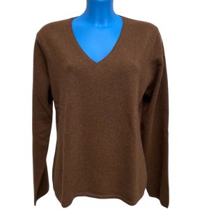 Kinross - XL - Maglione con scollo a V in cashmere marrone donna