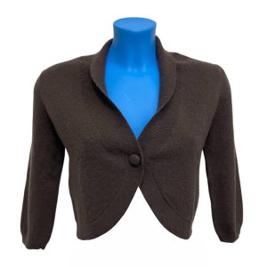 TU - S - Cardigan coprispalle corto in cashmere marrone cioccolato