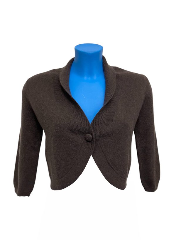 TU - S - Cardigan coprispalle corto in cashmere marrone cioccolato
