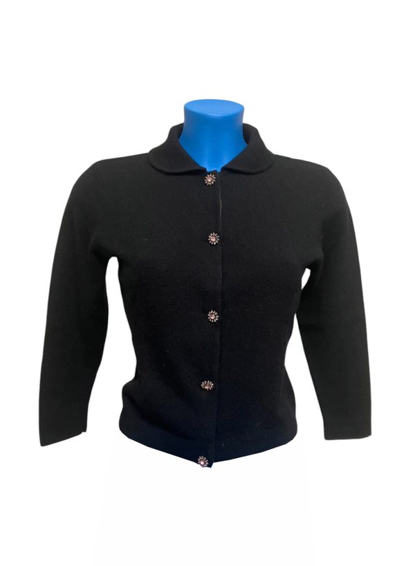 I.N.C International Concepts - S - Cardigan in cashmere nero con bottoni gioiello