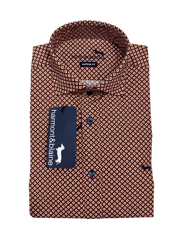 Harmont & Blaine - Camicia narrow fit in cotone fantasia geometrica multicolore