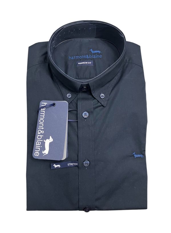 Harmont & Blaine - Camicia narrow fit stretch blu scuro botton down