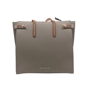 Manila Grace - Borsa a spalla rigida in pelle vegana taupe ed écru