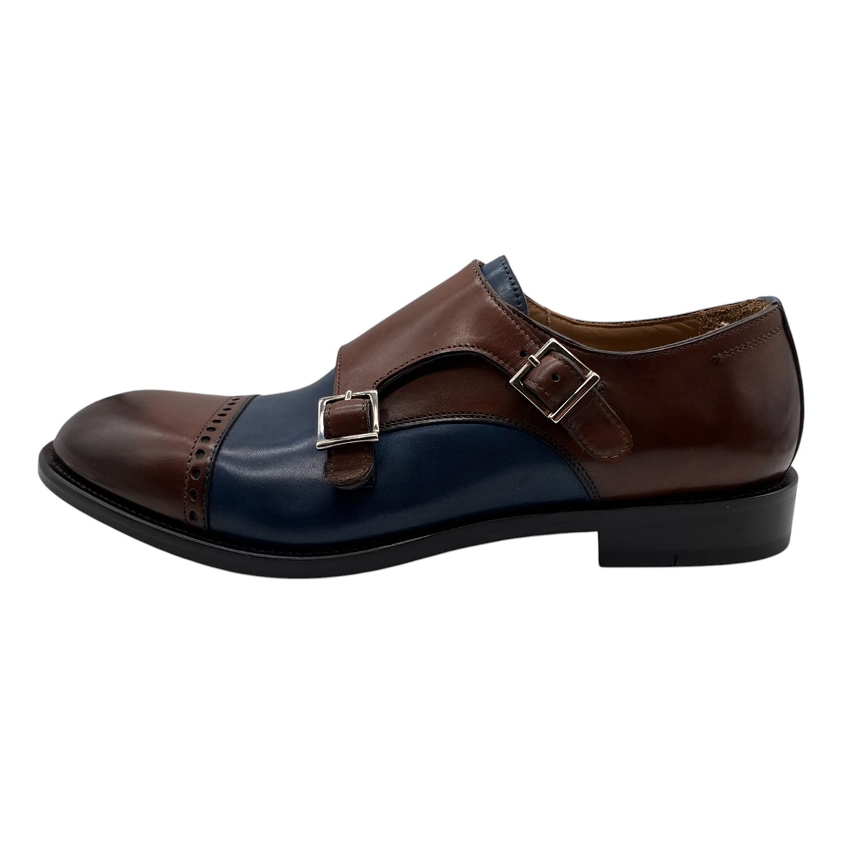 Brecos - EU/42 - Scarpe derby con cinturini laterali in pelle marone e blu