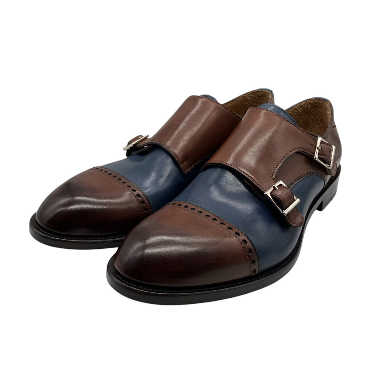 Brecos - EU/42 - Scarpe derby con cinturini laterali in pelle marrone e blu - immagine 2