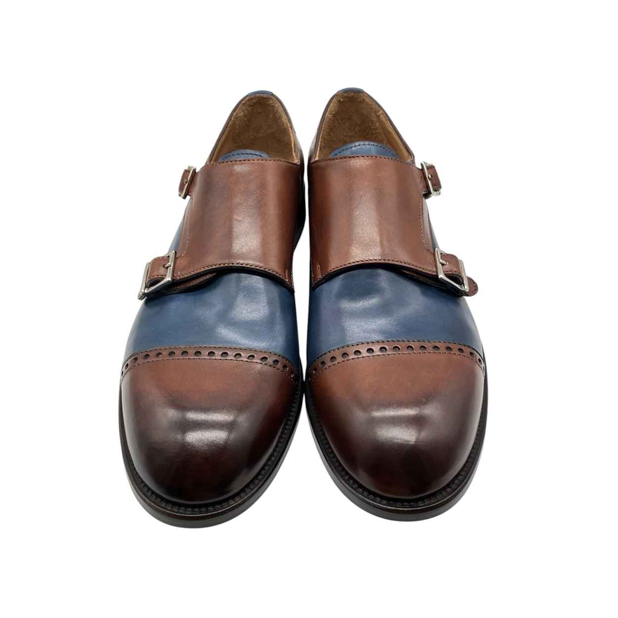 Brecos - EU/42 - Scarpe derby con cinturini laterali in pelle marrone e blu - immagine 3
