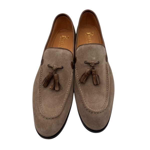 Brecos - EU/42 - Mocassini in scamosciato écru con nappine e rifiniture in pelle - immagine 3