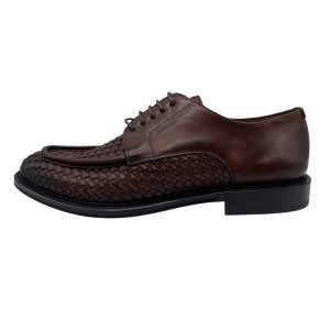 Brecos - EU/42 - Scarpe derby in pelle intrecciata marrone con lacci