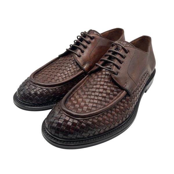 Brecos - EU/42 - Scarpe derby in pelle intrecciata marrone con lacci - immagine 2