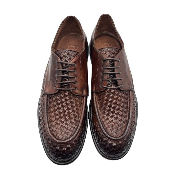Brecos - EU/42 - Scarpe derby in pelle intrecciata marrone con lacci - immagine 3