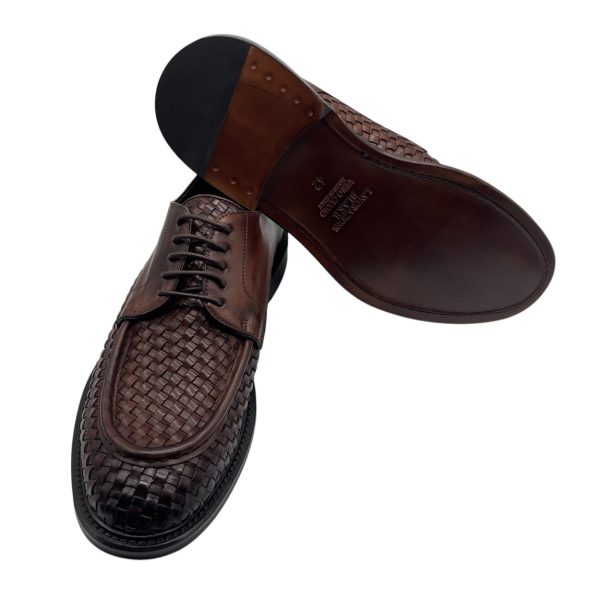 Brecos - EU/42 - Scarpe derby in pelle intrecciata marrone con lacci - immagine 4