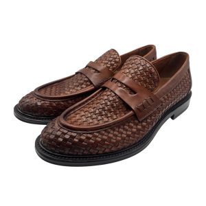 Brecos - Mocassini in pelle intrecciata marrone lavorazione Blake