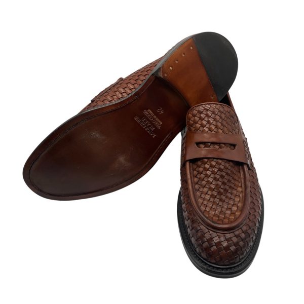 Brecos - Mocassini in pelle intrecciata marrone lavorazione Blake - immagine 4